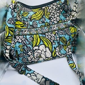 Vera Bradley Turquoise Floral Quilted Crossbody with Lime Accents